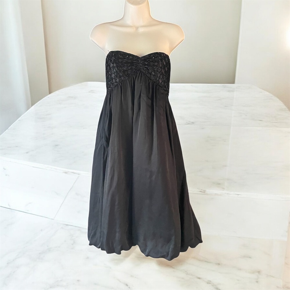 Laundry by Shelli Segal Black Silk Beaded Strapless Dress Party Cocktail Size 12